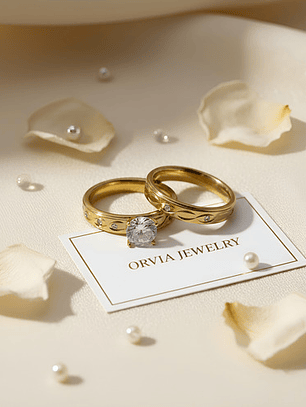 Set 2 Anillo Compromiso Promesa Chapado Oro 18k Pareja Orvia