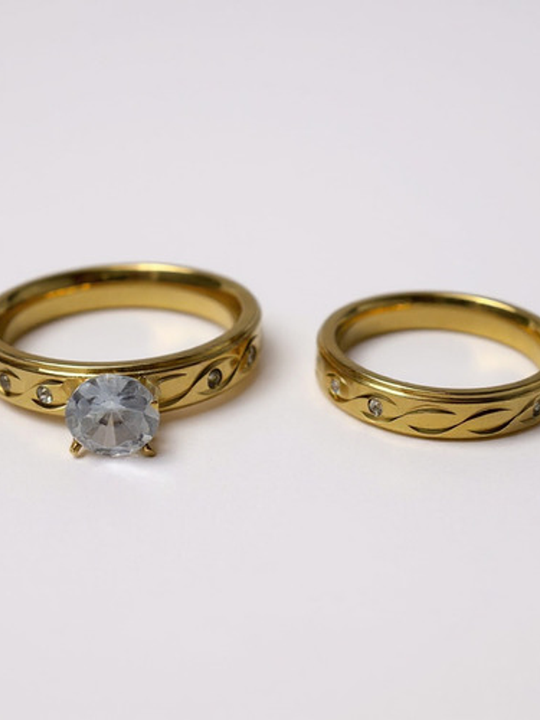 Set 2 Anillo Compromiso Promesa Chapado Oro 18k Pareja Orvia 5