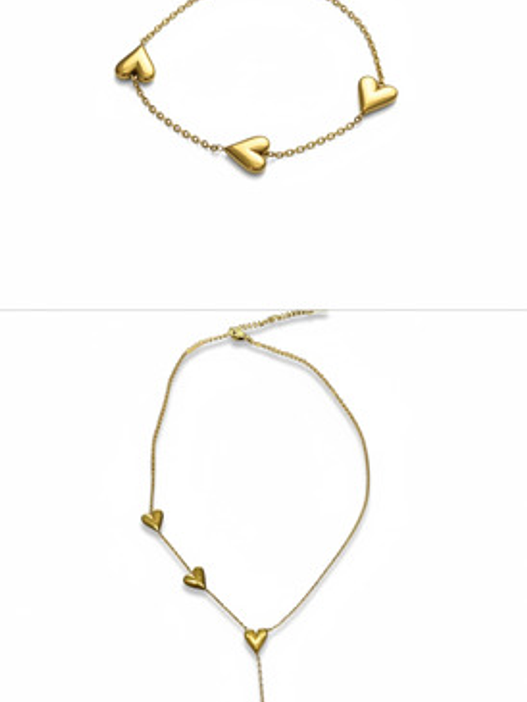 Collar Y Pulsera Corazon Oro18 Acero Inoxidable Regalo Orvia 1