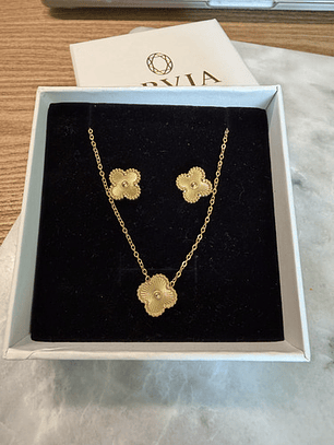 Set Collar Y Aros Trebol Oro 18k Acero Inoxidable Orvia