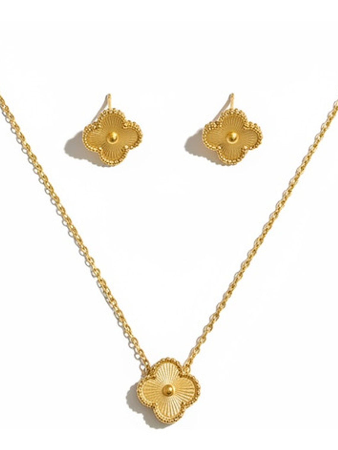 Set Collar Y Aros Trebol Oro 18k Acero Inoxidable Orvia 2