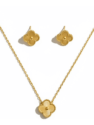 Set Collar Y Aros Trebol Oro 18k Acero Inoxidable Orvia