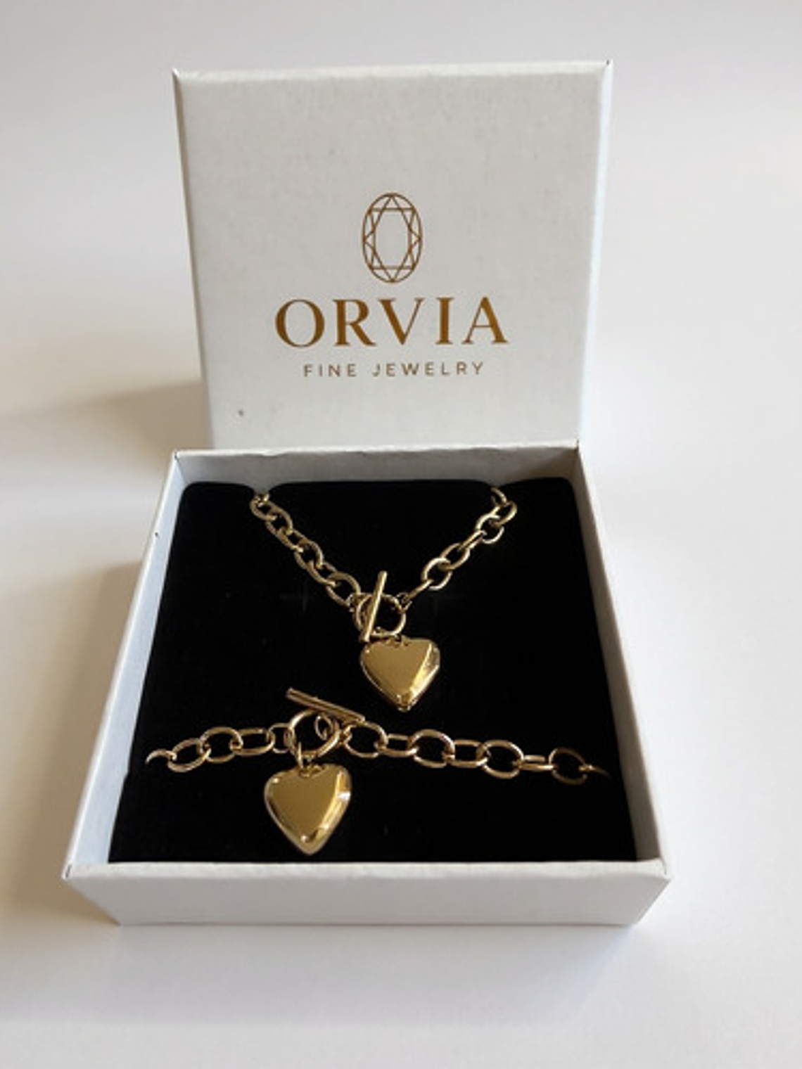 Set Collar Y Pulsera Corazon Oro 18k Para Regalo Orvia 1