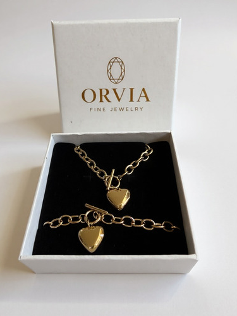 Set Collar Y Pulsera Corazon Oro 18k Para Regalo Orvia 1