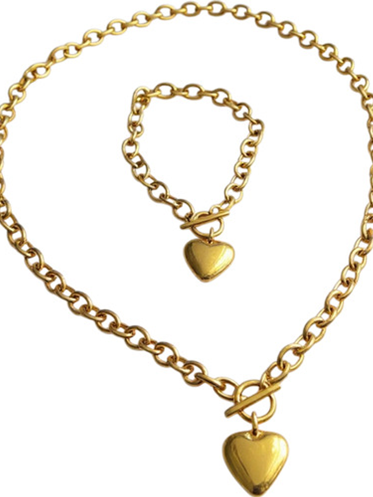 Set Collar Y Pulsera Corazon Oro 18k Para Regalo Orvia 3