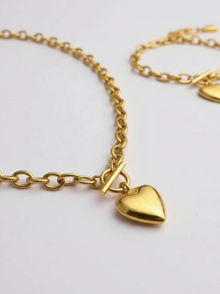 Set Collar Y Pulsera Corazon Oro 18k Para Regalo Orvia 10