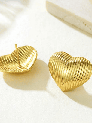 Aros Zarcillos De Acero Inoxidable Corazón Baño En Oro 18k