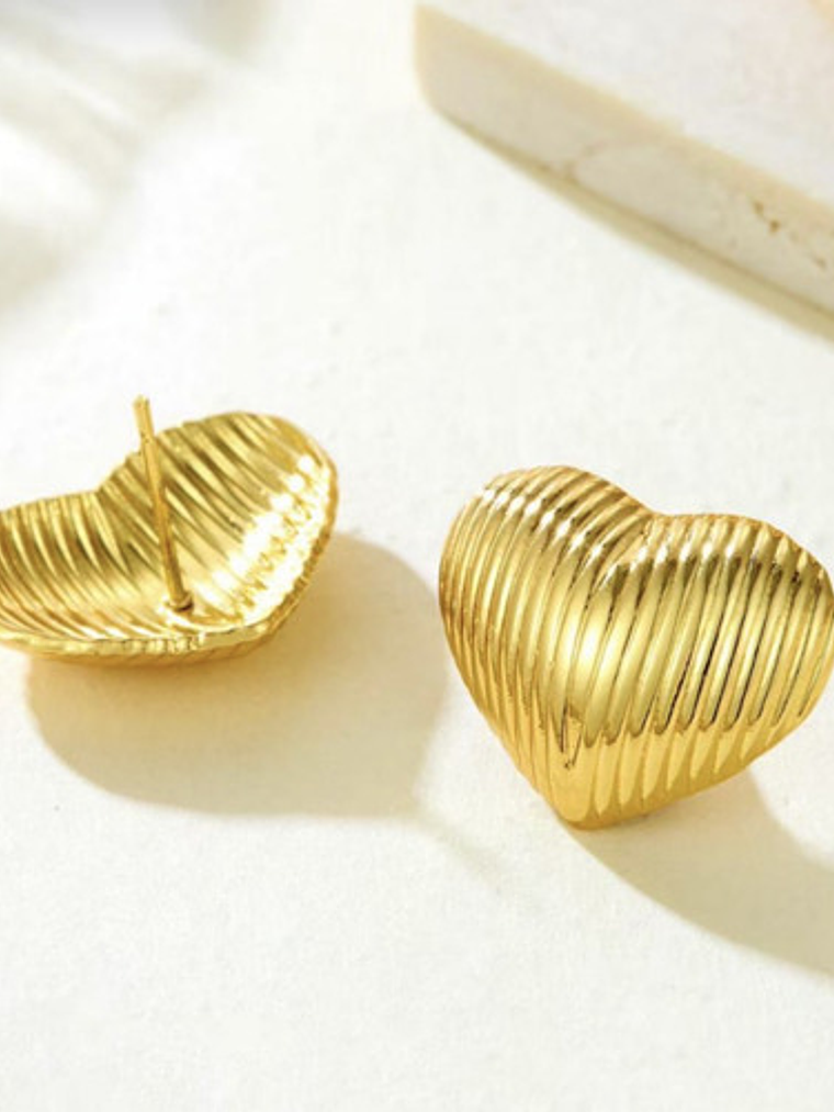 Aros Zarcillos De Acero Inoxidable Corazón Baño En Oro 18k 2