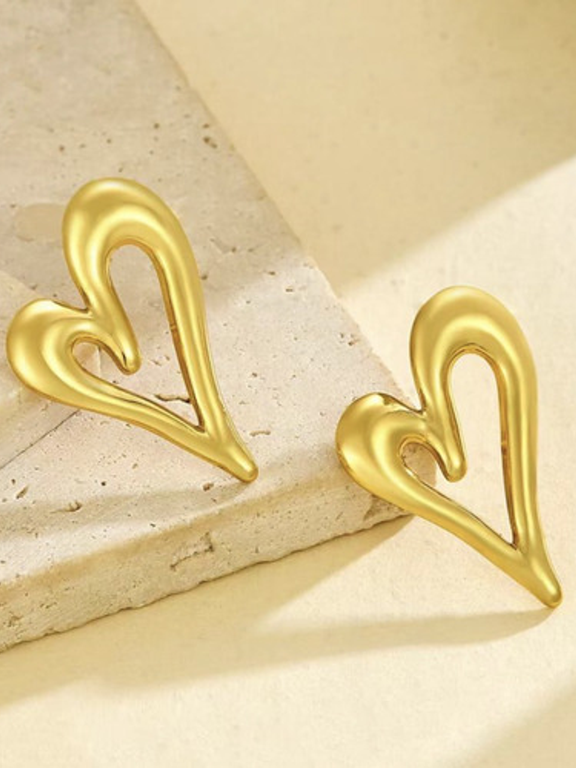 Aros Zarcillos De Acero Inoxidable Corazón Baño En Oro 18k 4
