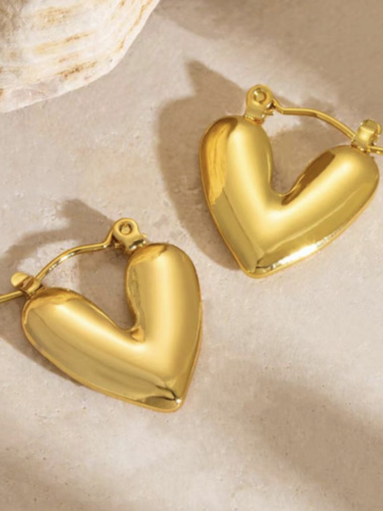Aros Zarcillos De Acero Inoxidable Corazón Baño En Oro 18k 5