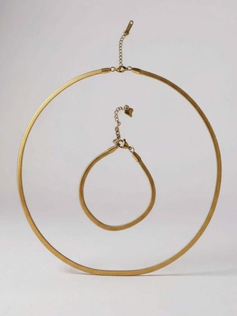 Gargantilla Choker + Pulsera Acero Y Oro 18k Serpiente Orvia 3