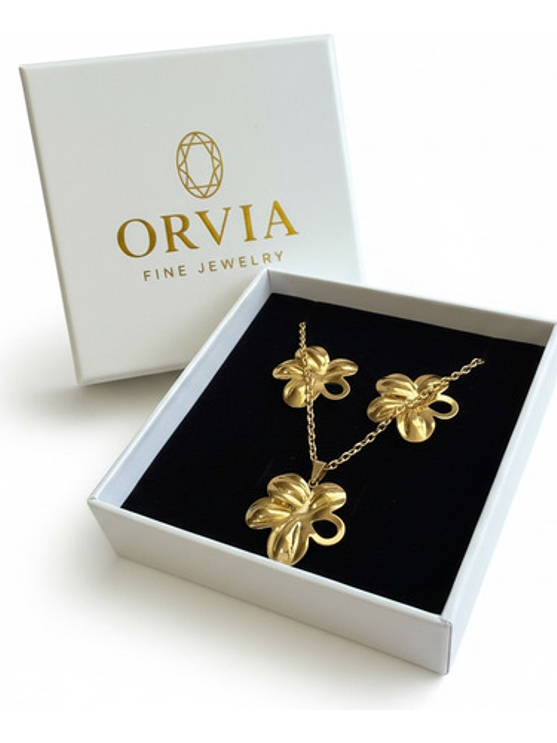 Collar +  Aros Flor Oro 18 Acero Inoxidable Orvia Regalo 1