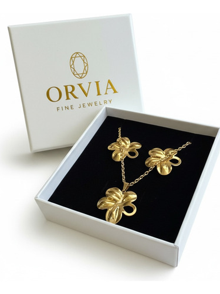 Collar +  Aros Flor Oro 18 Acero Inoxidable Orvia Regalo 1