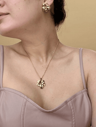 Collar +  Aros Flor Oro 18 Acero Inoxidable Orvia Regalo