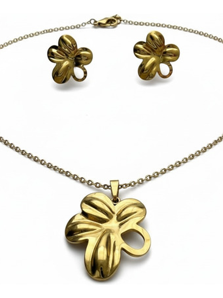 Collar +  Aros Flor Oro 18 Acero Inoxidable Orvia Regalo 3