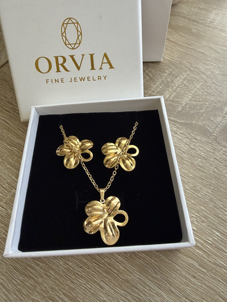 Collar +  Aros Flor Oro 18 Acero Inoxidable Orvia Regalo 6