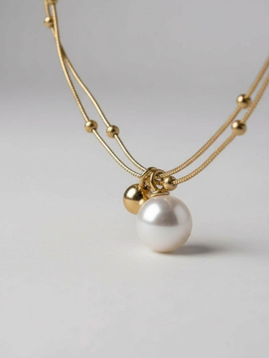 Collar Cadena Doble Con Perla Acero Inoxidable Caja Orvia 1