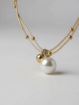 Collar Cadena Doble Con Perla Acero Inoxidable Caja Orvia