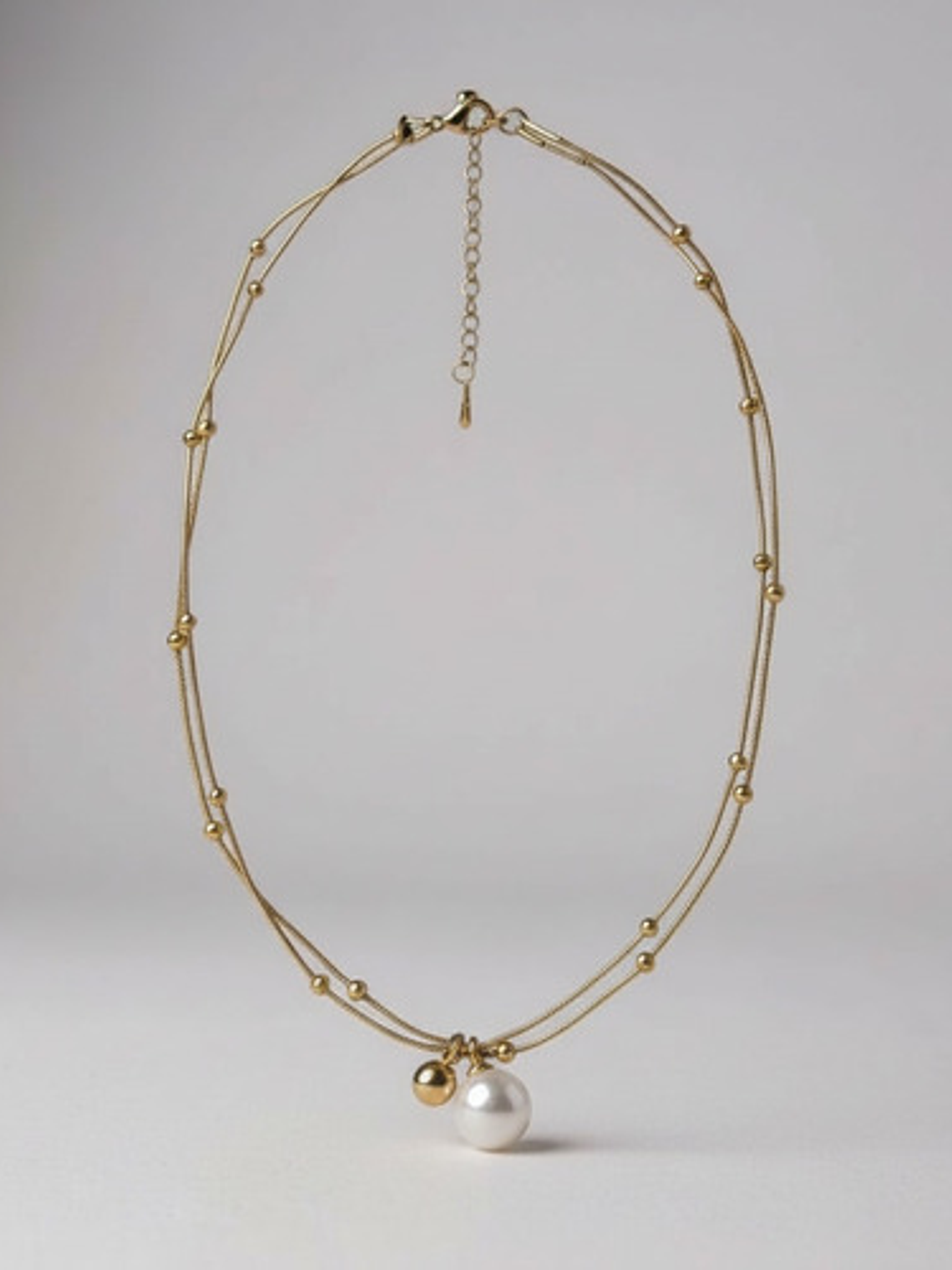 Collar Cadena Doble Con Perla Acero Inoxidable Caja Orvia 4