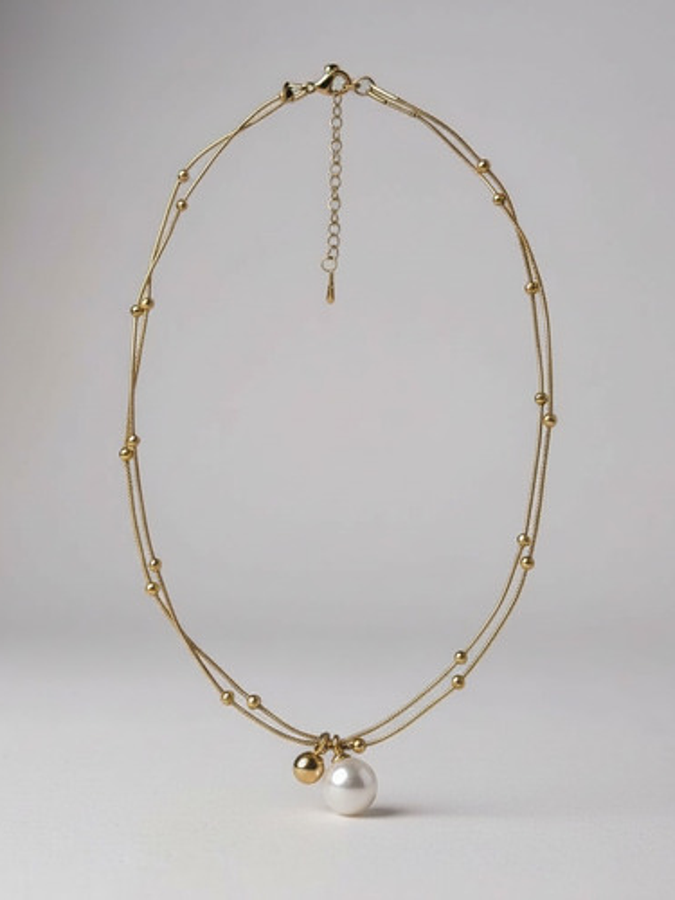 Collar Cadena Doble Con Perla Acero Inoxidable Caja Orvia 4