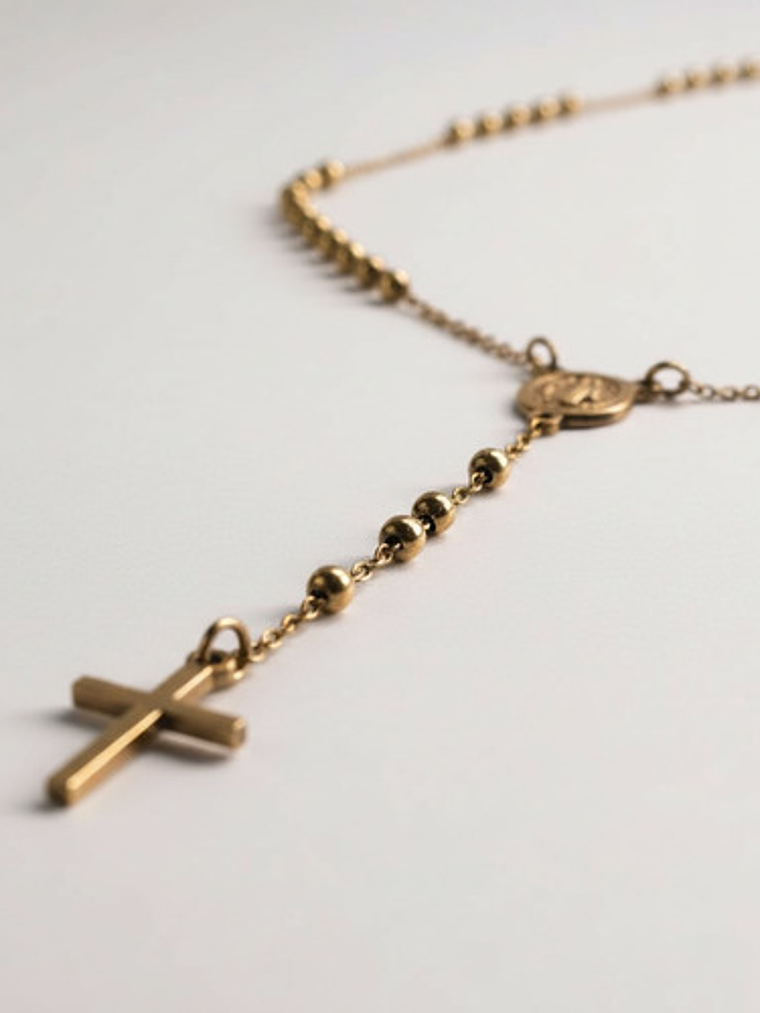 Collar Rosario Dorado Con Cruz Acero Inoxidable Mujer Orvia 3
