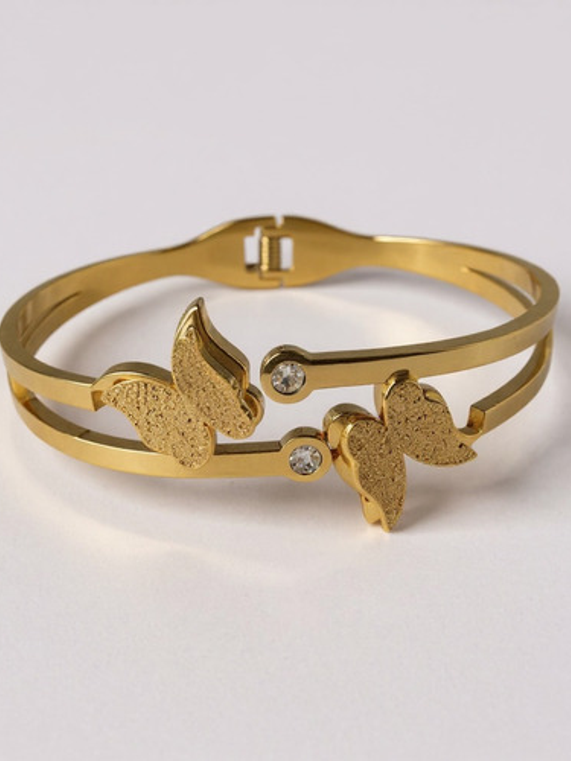 Pulsera Dorada Acero Inoxidable Mujer Mariposa Con Cristales 2