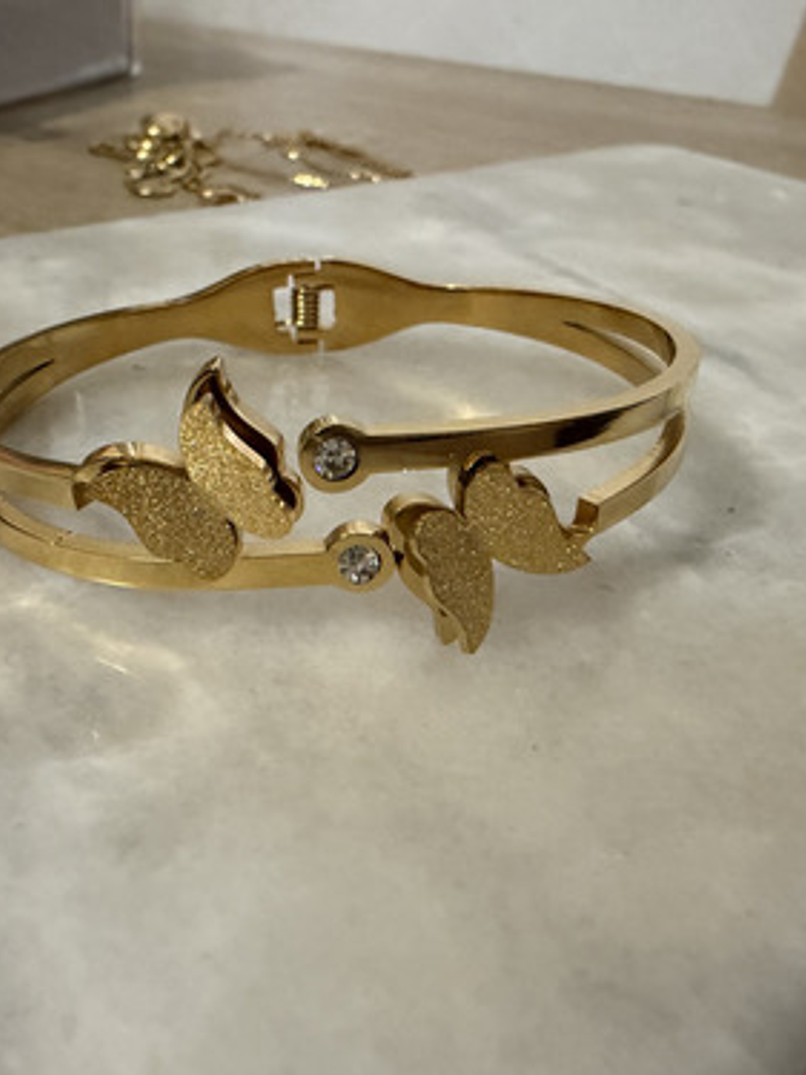 Pulsera Dorada Acero Inoxidable Mujer Mariposa Con Cristales 3