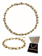 Set Collar + Pulsera Eslabones Acero Inoxidable Oro 18k Caja - Miniatura 1