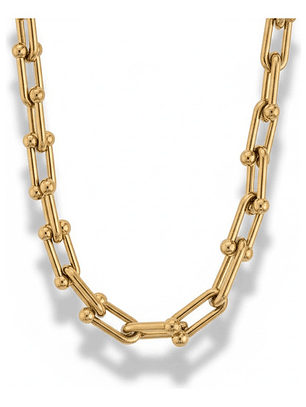 Set Collar + Pulsera Eslabones Acero Inoxidable Oro 18k Caja