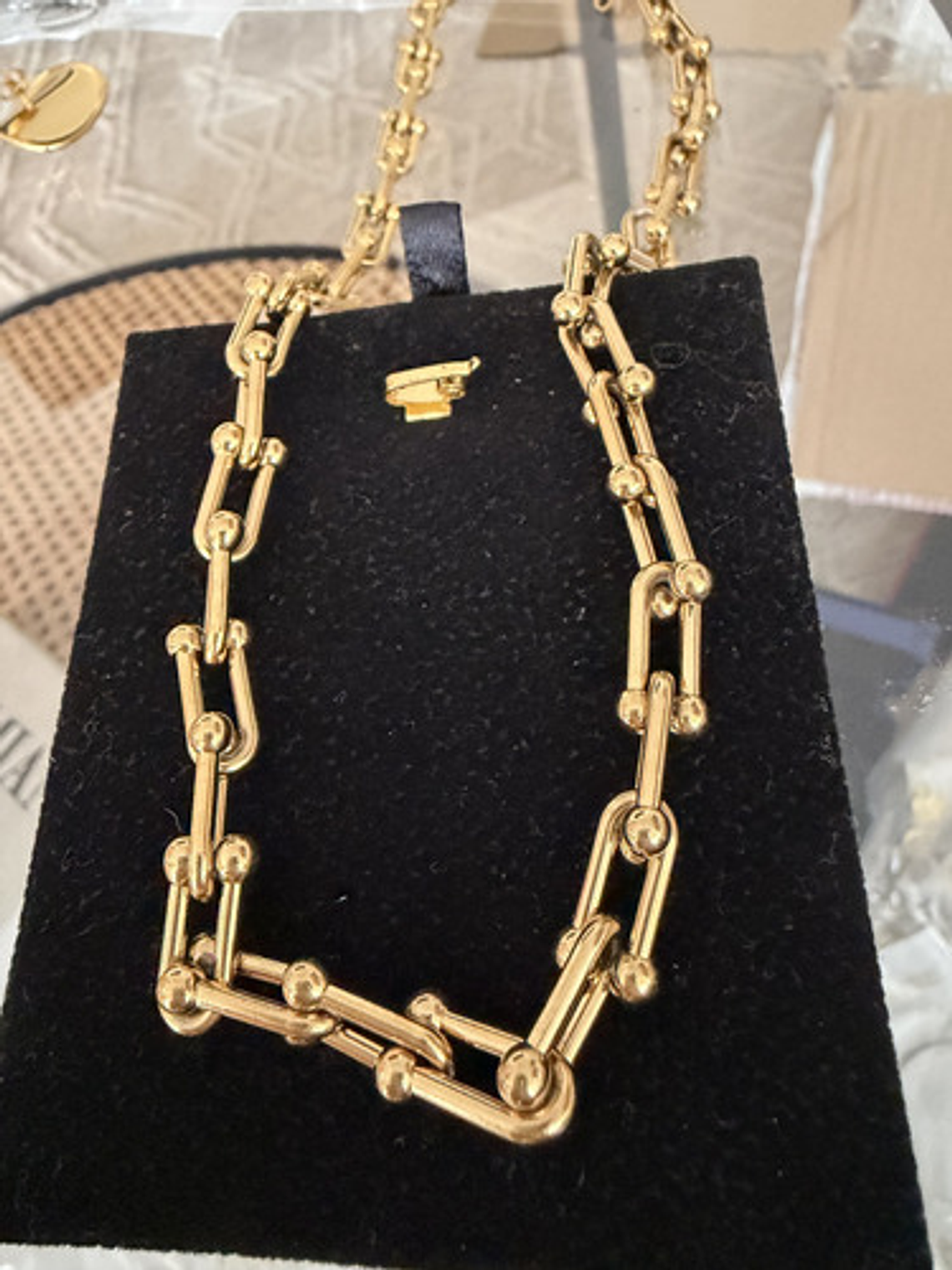 Set Collar + Pulsera Eslabones Acero Inoxidable Oro 18k Caja 5