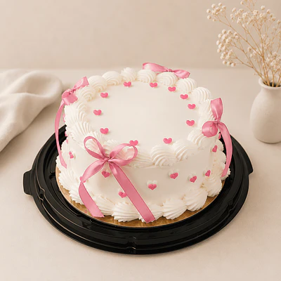 Bolo corações e laços rosa