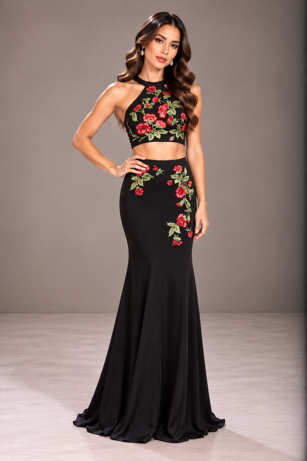 Vestido Flores Rojas Two Piece