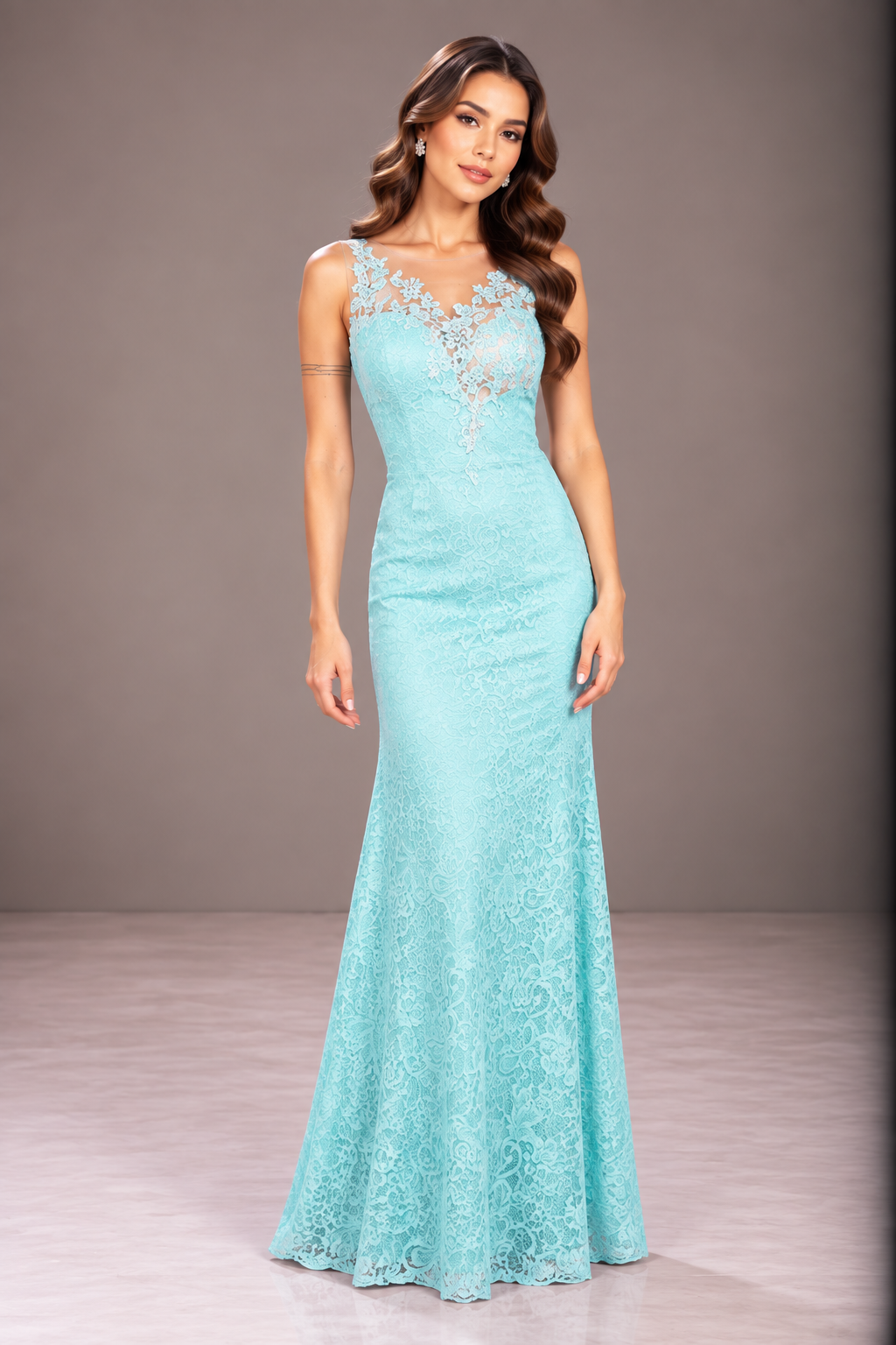 Vestido Encaje Largo con Brillos
