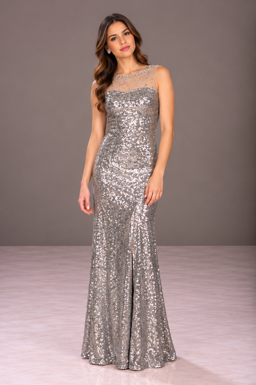 Vestido Lentejuelas Escote Redondo