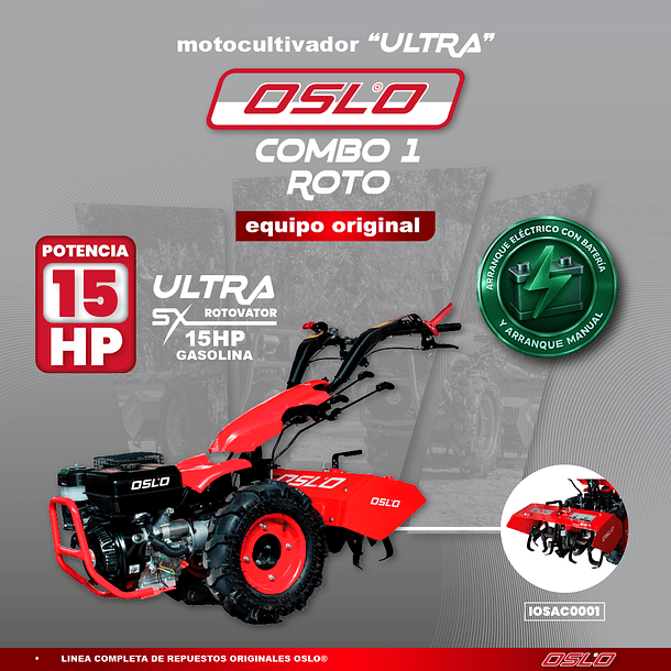 COMBO 1 ROTO Motocultivador SX15 ULTRA ROTOVATOR Bencinero 15 Hp 4 Tiempos 2