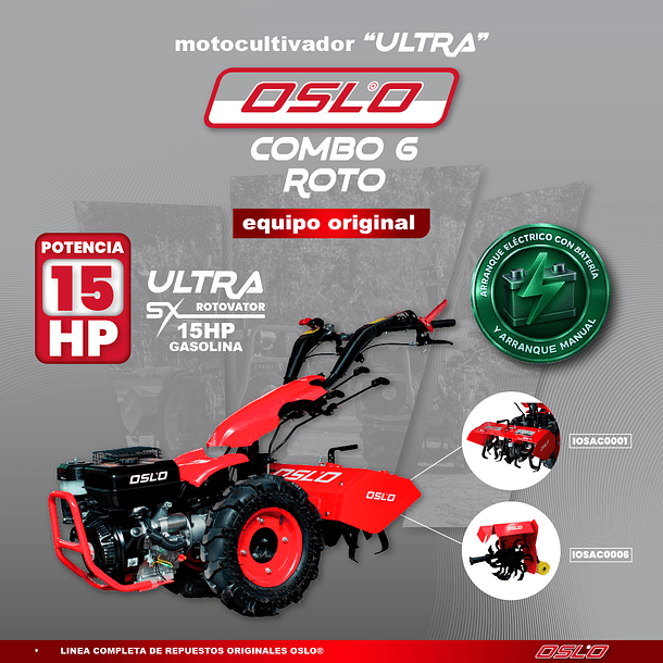 COMBO 6 ROTO Motocultivador Sx15 Ultra Bencinero + Zanjador 2