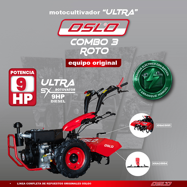 COMBO 3 ROTO Motocultivador Sx9 Ultra Diesel + Cortacesped o Barra Segadora 2