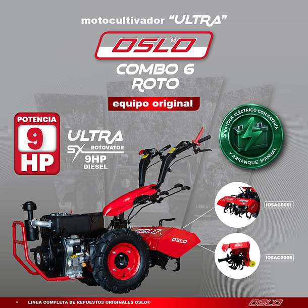 COMBO 6 ROTO Motocultivador Sx9 Ultra Diesel + Zanjador 2