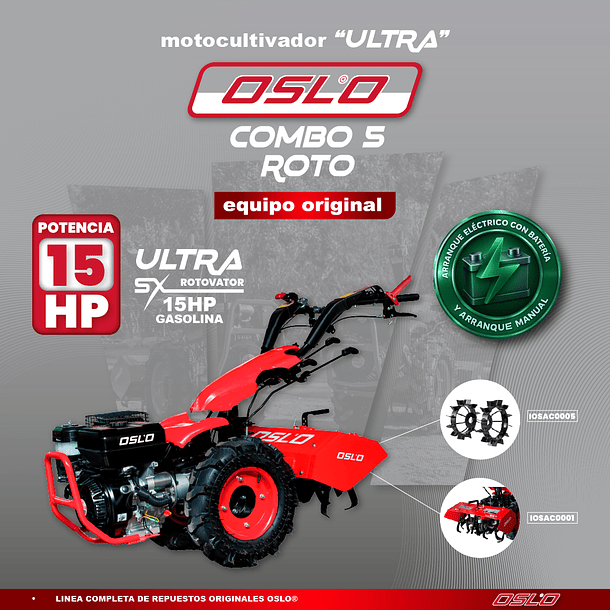 COMBO 5 ROTO Motocultivador Sx15 Ultra Bencinero + Ruedas Oruga o de Tracción 2