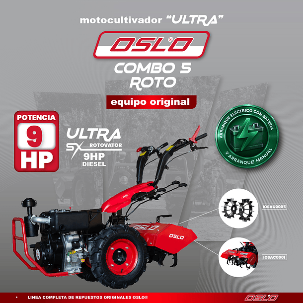 COMBO 5 ROTO Motocultivador Sx9 Ultra Diesel + Ruedas Oruga o de Tracción 2