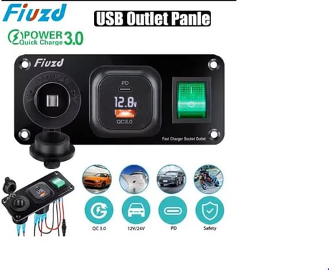 Panel Triple 12V Pro: USB-C PD, QC 3.0 y Toma 12V