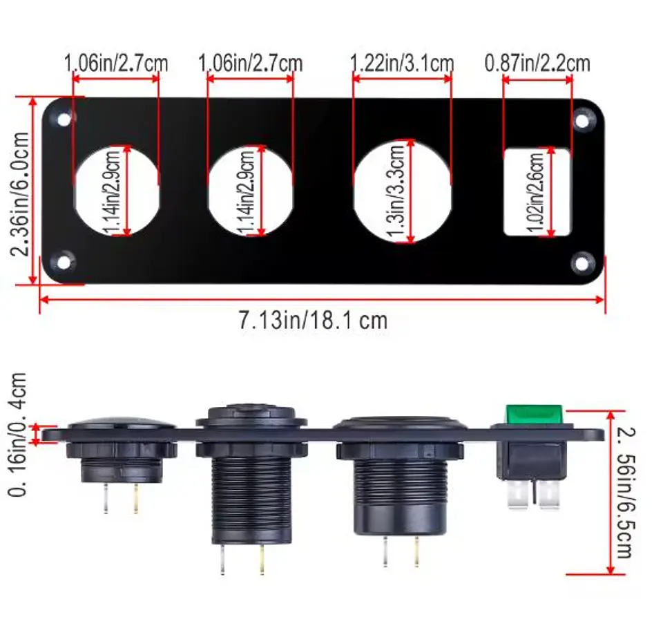 Panel Triple 12V Pro: USB-C PD, QC 3.0 y Toma 12V 3