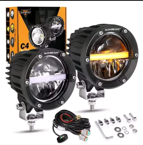 Focos LED Redondos Off-Road 4" (110W / 11000LM) con DRL Ámbar y Arnés electrico