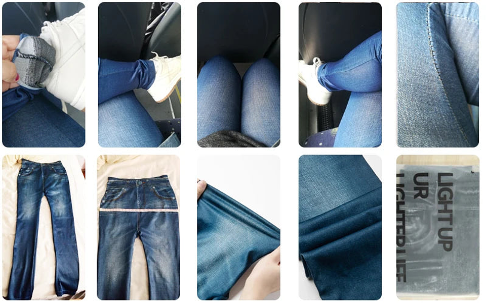 Nova- Faux Denim Print Leggings 10