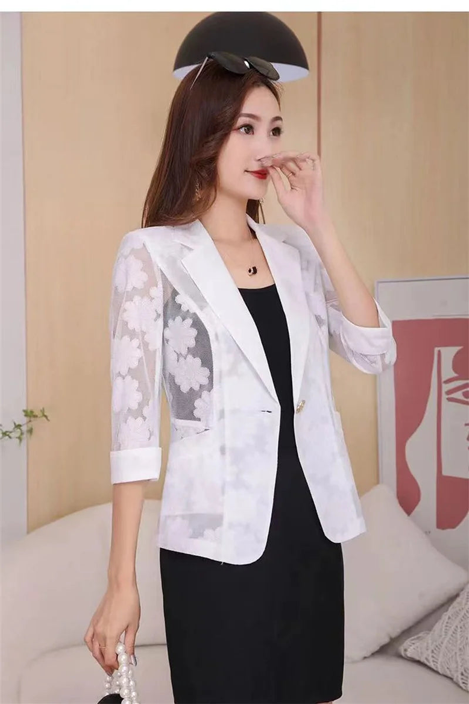Selene- Lace Sleeve Blazer 8