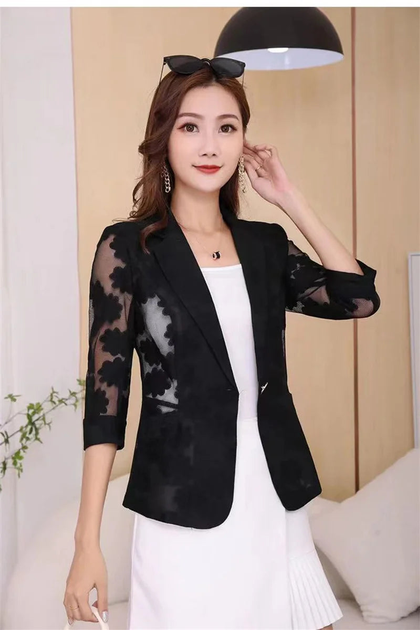 Selene- Lace Sleeve Blazer 11
