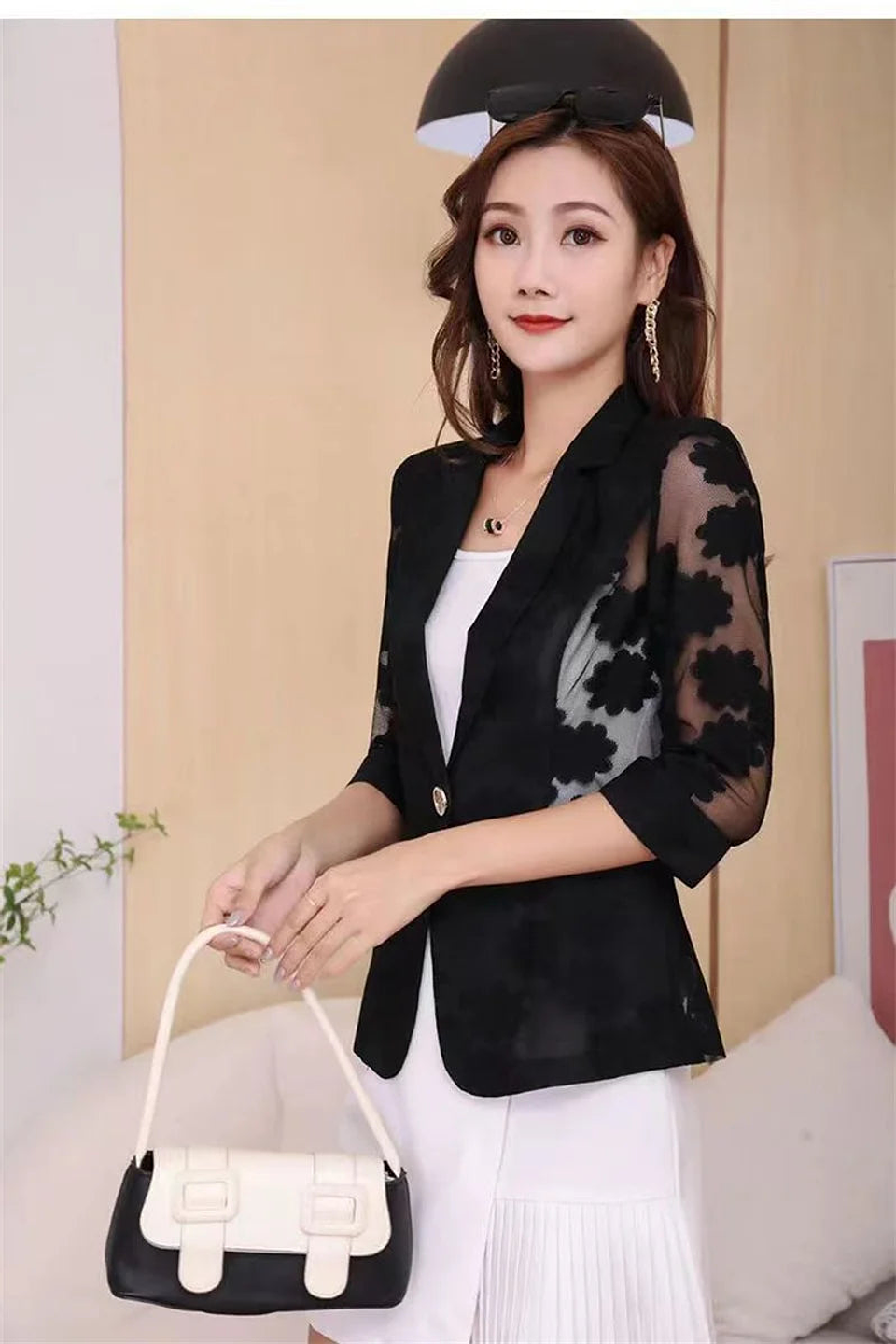 Selene- Lace Sleeve Blazer 12