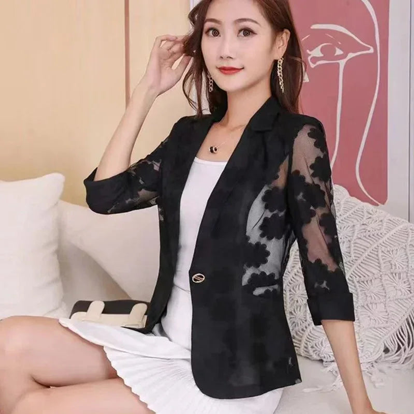 Selene- Lace Sleeve Blazer 19