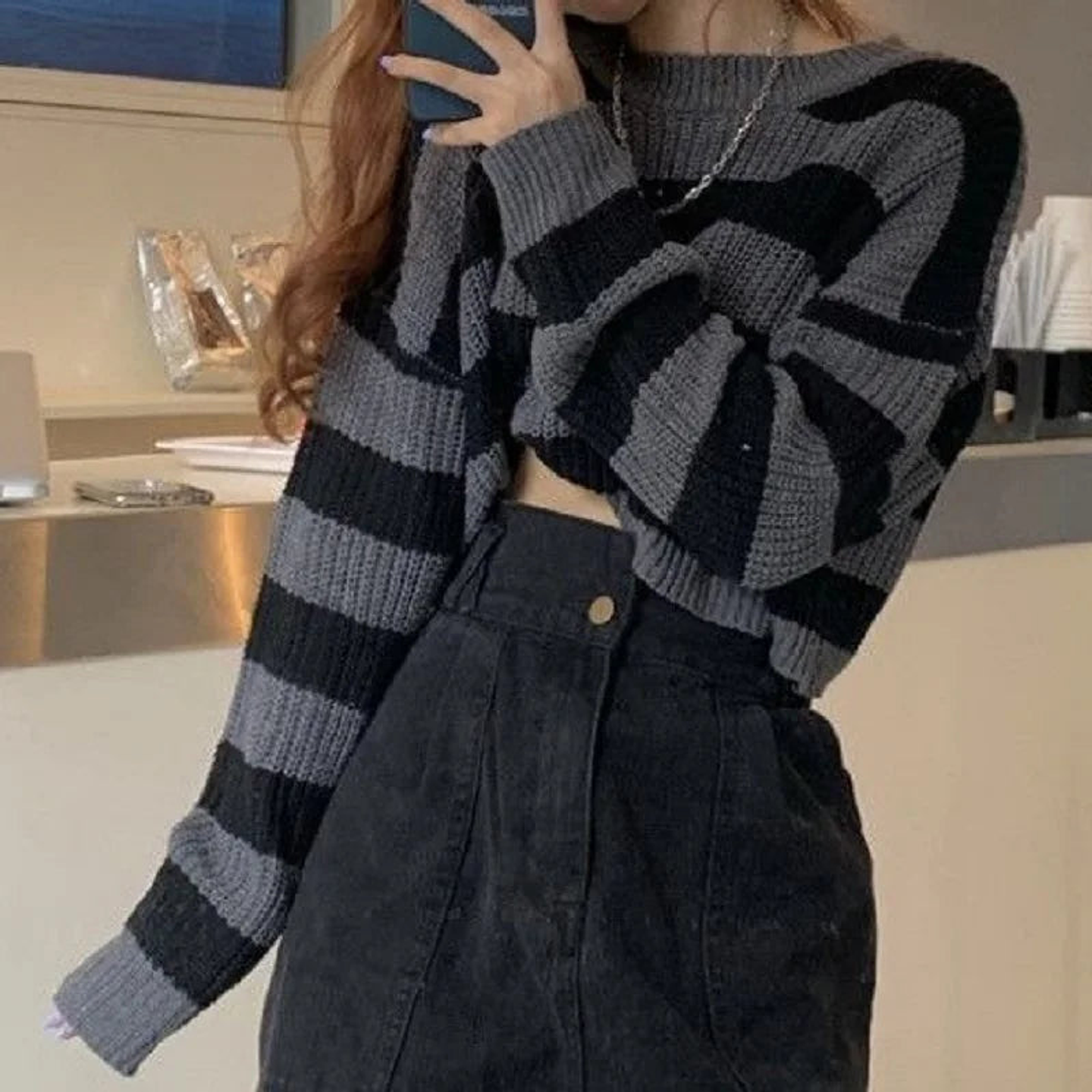 Onyx- Striped Knit Sweater 1