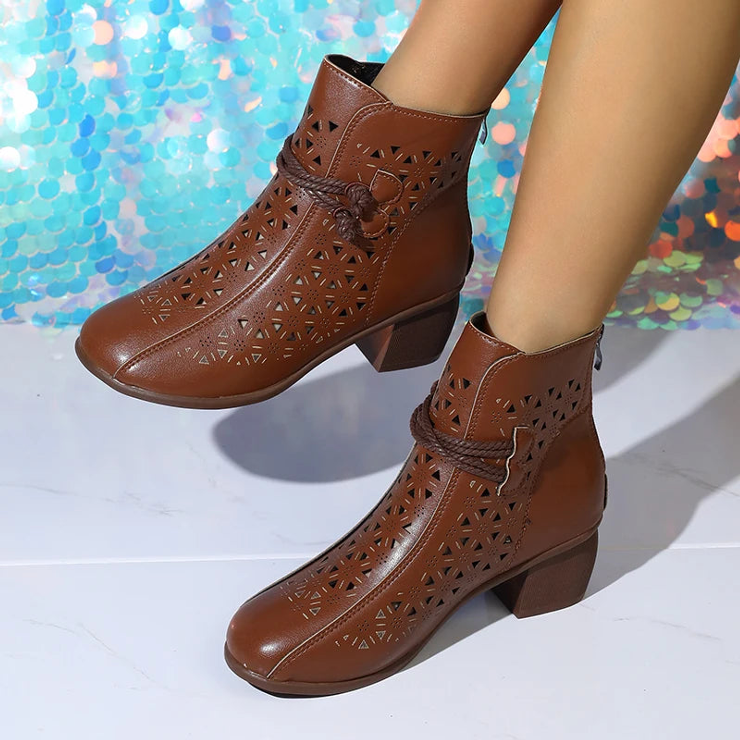 Eulalie- Hollow-Out Ankle Boots 8